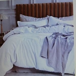 Bedsure white 100% cotton waffle weave duvet cover 3pc set Full Queen 90x90" New